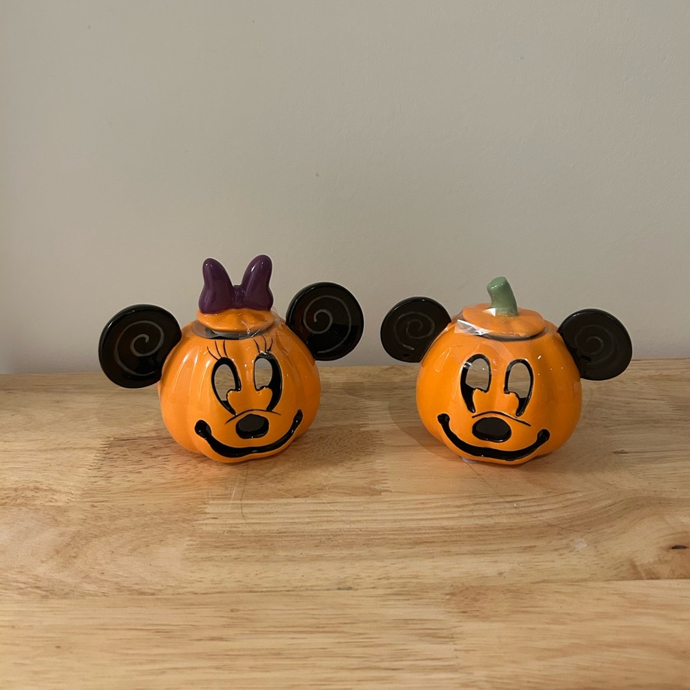 DISNEY Mickey & Minnie Mouse HALLOWEEN Pumpkin Tea Light Candle Holder NWT